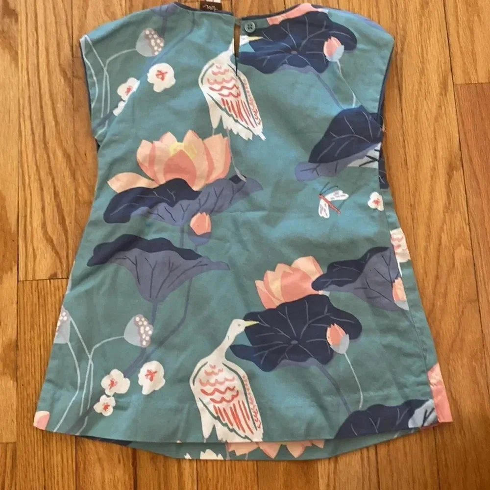Tea Collection sz 2T blue pink white water lily and crane dress NWT cotton